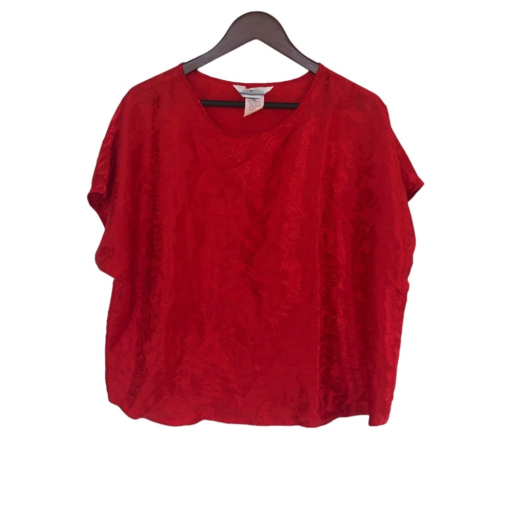 Vintage Favorites Floral Top Red Jacquard Shell Pullover Plus Size